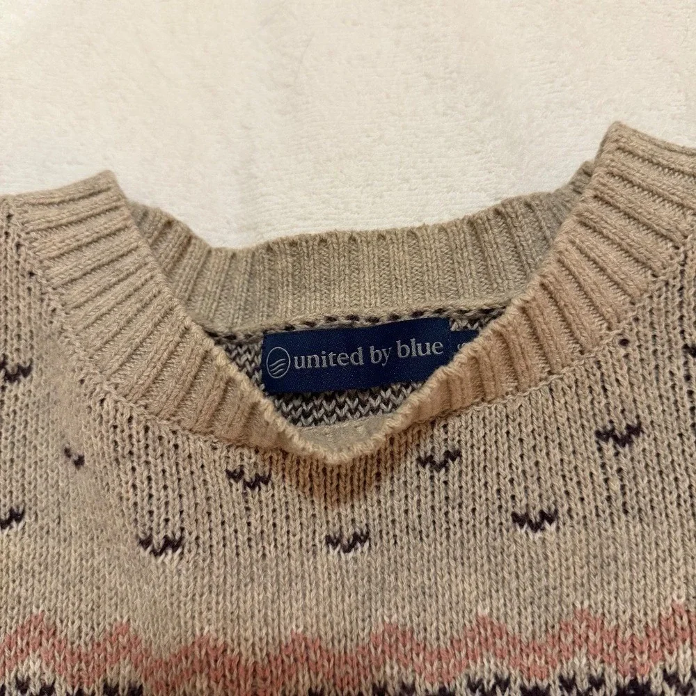United By Blue Fair Isle Sweater Womens S‎ Tan Brown Pine Tree Gorpcore Cowgirl